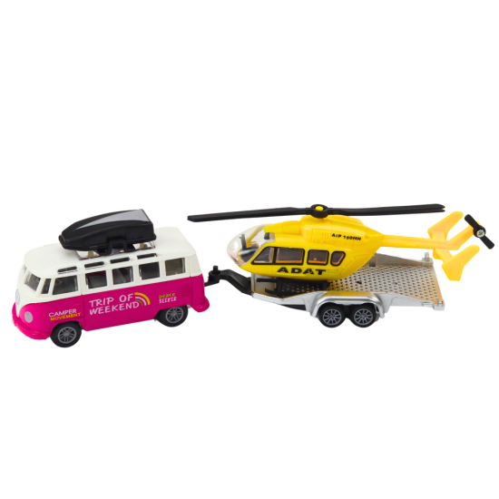 Off-road car with boat or helicopter, metal drive Rotaļlietu automašīnas