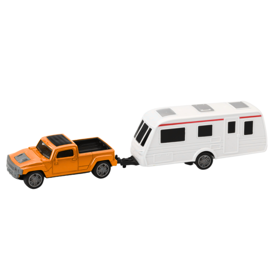 Set of Metal Car with Camper Trailer Orange Rotaļlietu automašīnas