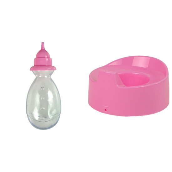 Rozā bērnu lelle ar podiņu 24 cm. Leļļu un spēļu komplekti