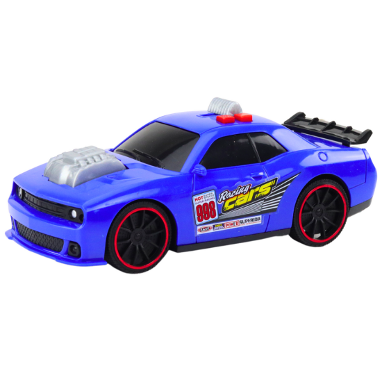 Sacīkšu automašīnas lukturi Izklausās, atverot dzinēju Zils