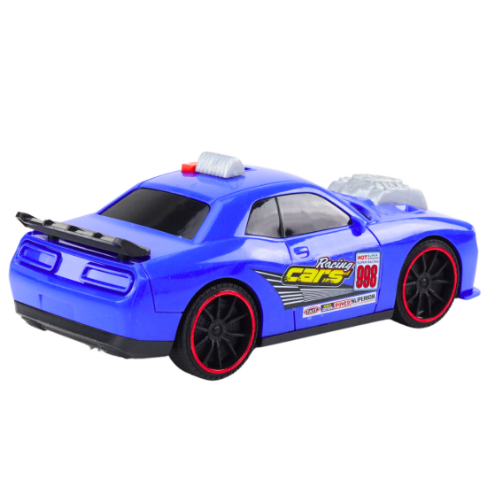 Sacīkšu automašīnas lukturi Izklausās, atverot dzinēju Zils