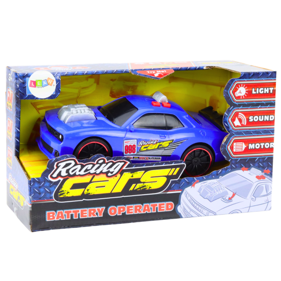 Sacīkšu automašīnas lukturi Izklausās, atverot dzinēju Zils