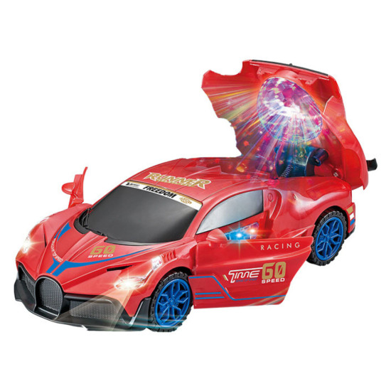 Sports Car Obstacle Sensor Led Ball 360° Rotation Lights Sound Red Rotaļlietu automašīnas