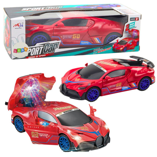 Sports Car Obstacle Sensor Led Ball 360° Rotation Lights Sound Red Rotaļlietu automašīnas