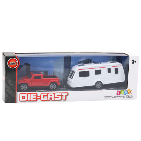 Set of Metal Car with Camper Trailer Red Rotaļlietu automašīnas