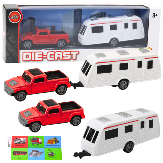 Set of Metal Car with Camper Trailer Red Rotaļlietu automašīnas