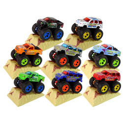Resorak Monster Truck Pull Back drive Gumijas riepas Metāla virsbūve + evolūcijas rampa