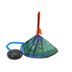 Zils vulkāns ar dinozauru formu raķetēm.