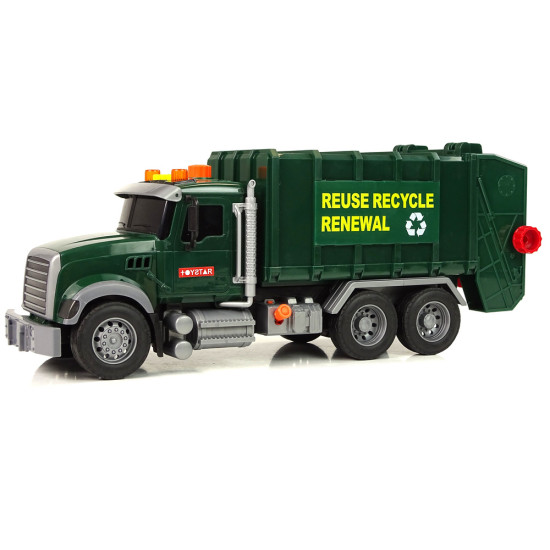 Rubbish Truck Bins Dark Green Sounds Lights Rotaļlietu automašīnas