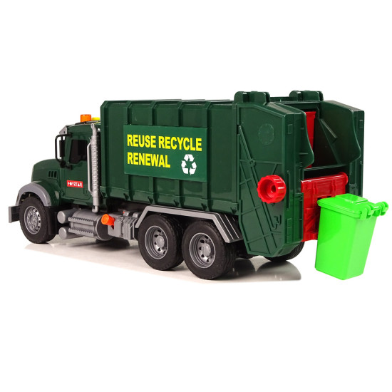 Rubbish Truck Bins Dark Green Sounds Lights Rotaļlietu automašīnas