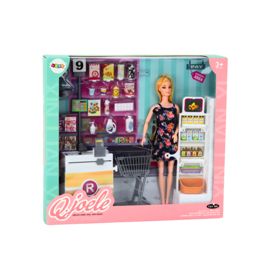 Lelle tirdzniecības centra komplekts ar plauktiem un iepirkumu ratiņiem Leļļu un spēļu komplekti