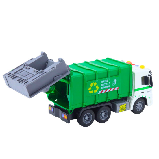 Garbage Truck Garbage Can Lights Sounds Green 1:16 Rotaļlietu automašīnas