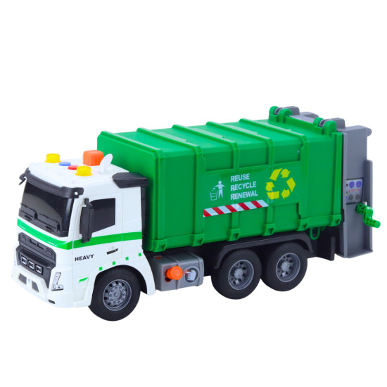 Garbage Truck Garbage Can Lights Sounds Green 1:16 Rotaļlietu automašīnas