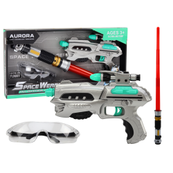 Kosmiskais komplekts ar gaismas zobenu, šauteni un aizsargbrillēm.