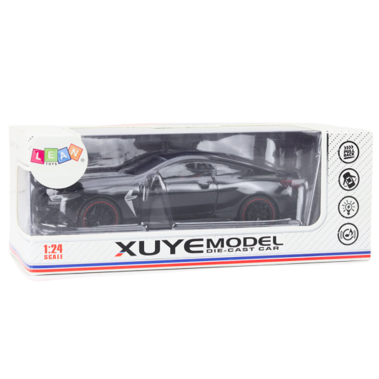 Sports Car Metal Friction Drive Openable Elements 1:24 Black Rotaļlietu automašīnas