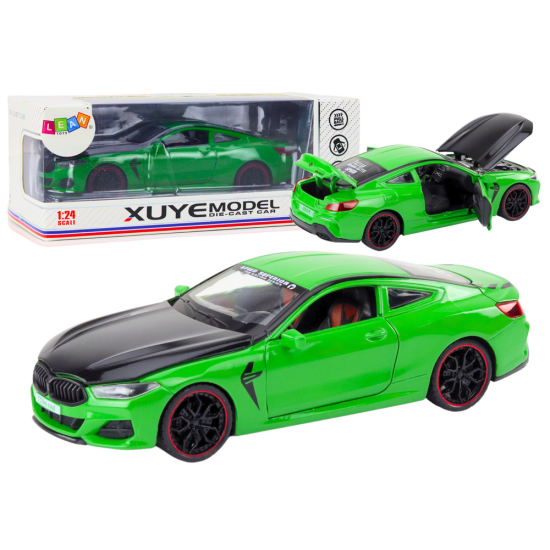 Sports Car Metal Friction Drive Openable Elements 1:24 Green Rotaļlietu automašīnas