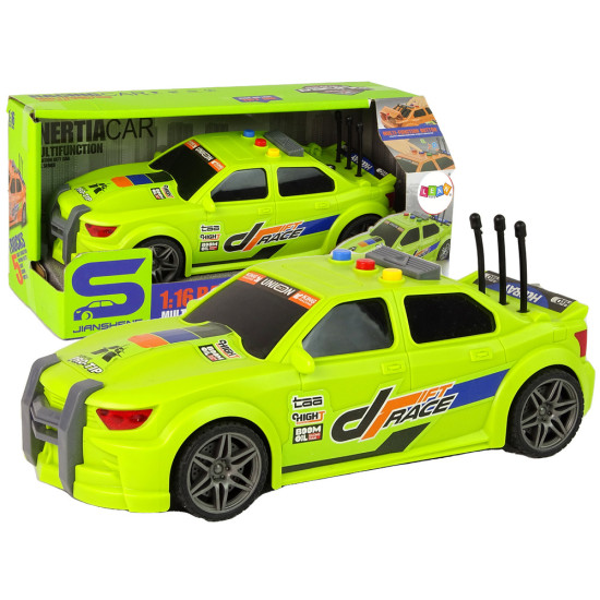 Sports Car Racing Lights Sounds Green 1:16 Rotaļlietu automašīnas