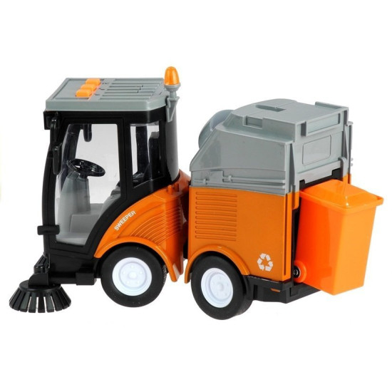 Street Sweeper Bin Lights Sounds Orange 1:16 Rotaļlietu automašīnas