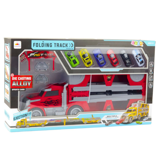 Folding Truck Set with Race Track 6 Cars Rotaļlietu automašīnas