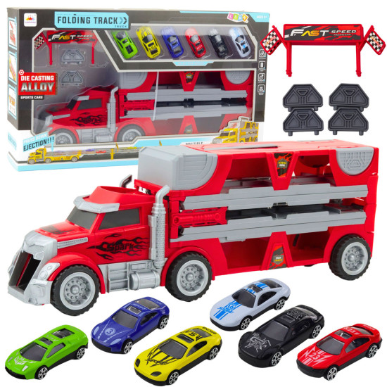 Folding Truck Set with Race Track 6 Cars Rotaļlietu automašīnas