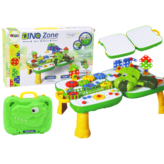 Galda kofera komplekts ar ģeometriskām figūrām un skrūvgriezi. Konstruktoriši