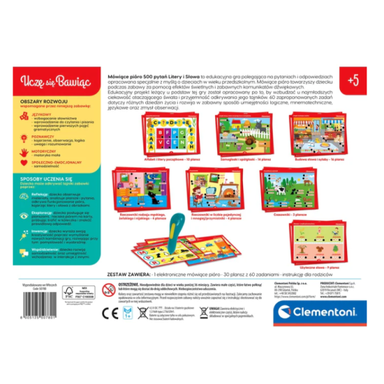 Kalbantis pildspalva burti vārdu un burtu spēle, poļu valodā Clementoni 50780 Saimnieki