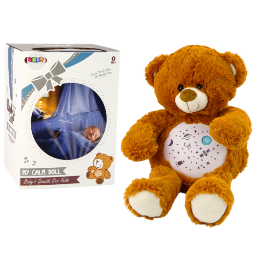 Teddy Bear Sleeping Lights Sounds Night and Day Mode Brown Plīša rotaļlietas