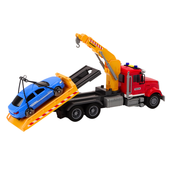 Tow Truck With Crane On Auto Lights Sounds Drive Red Rotaļlietu automašīnas