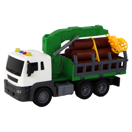 Truck With Crane Friction Drive Sounds Green Wood 1:16 Rotaļlietu automašīnas