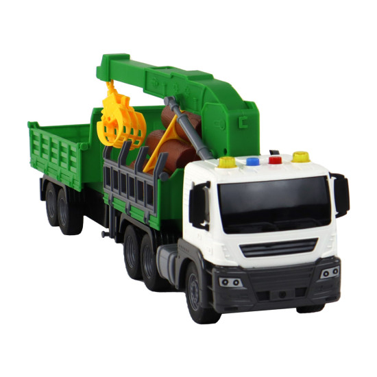 Truck With Crane Friction Drive Sounds Green Wood 1:16 Rotaļlietu automašīnas