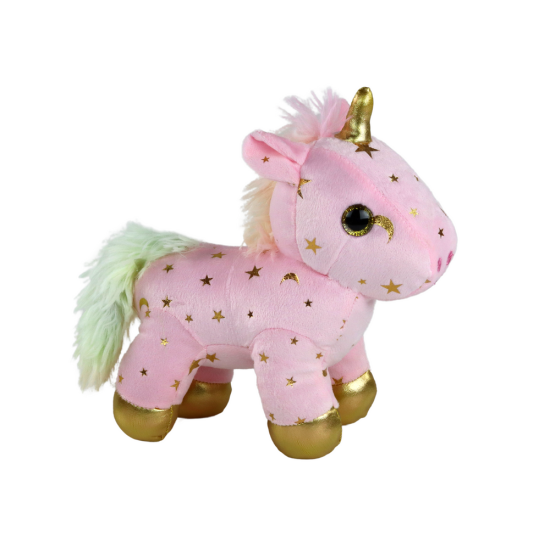 Unicorn Plush Sleeping Animal Lullaby Pink With Stars Set Plīša rotaļlietas