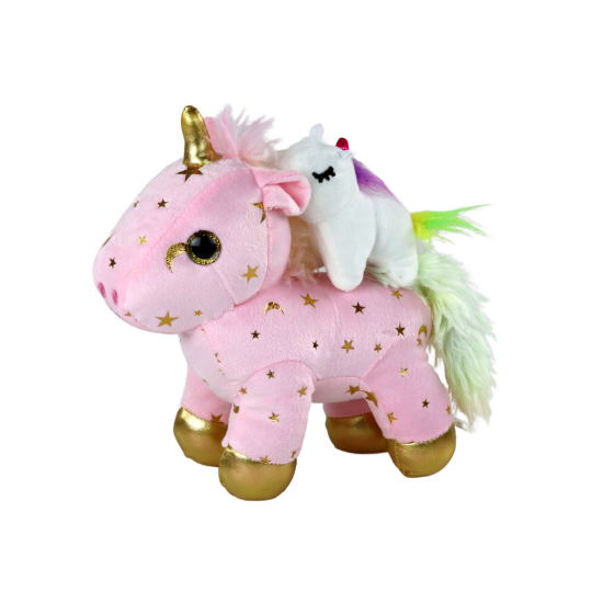 Unicorn Plush Sleeping Animal Lullaby Pink With Stars Set Plīša rotaļlietas