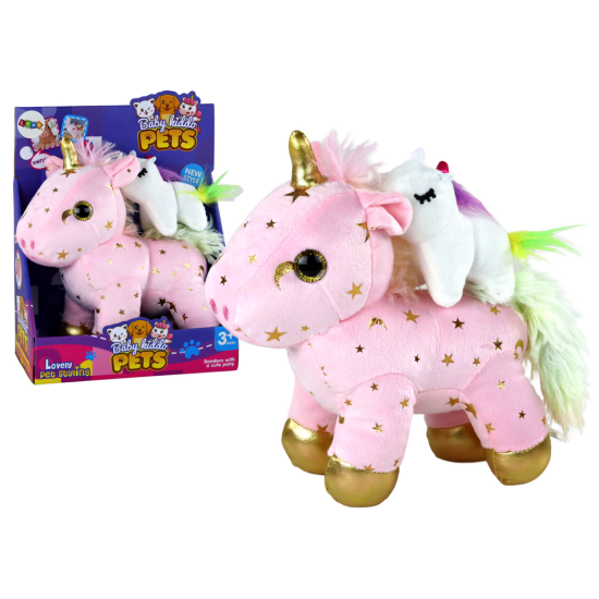Unicorn Plush Sleeping Animal Lullaby Pink With Stars Set Plīša rotaļlietas