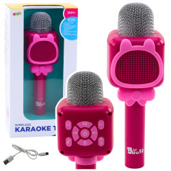 Rozā bezvadu „Bluetooth“ mikrofons ar balss maiņas un ierakstīšanas efektu