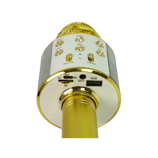 Zelta bezvadu mikrofons ar ierakstīšanas funkciju Mūzikas instrumentai