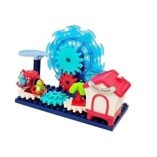 Ar baterijām darbināms konstrukcijas klucīšu komplekts ar slidkalniņu Konstruktoriši