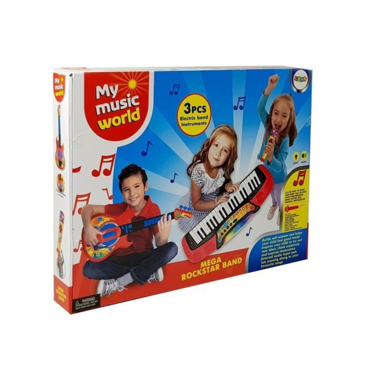 Mūzikas komplekts 3 vienā: ģitāra, klavieres un mikrofons Mūzikas instrumentai