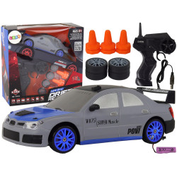 Remote controlled sports car R/C 1:24 grey interchangeable wheels
