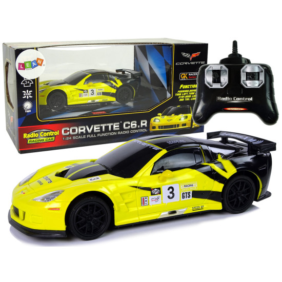 Sporta auto R/C 1:24 Corvette C6.R dzeltens 2.4 G lukturi Radio vadāmās rotaļlietas
