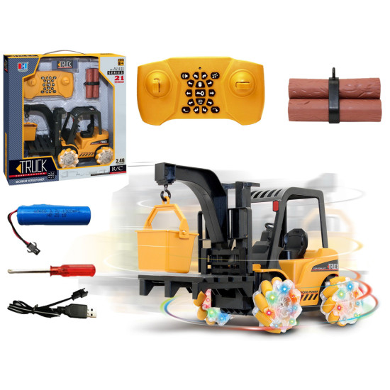 Tālvadības tālvadības dakšu iekrāvēja 360 grādu rotējošie gaismas riteņi Radio vadāmās rotaļlietas