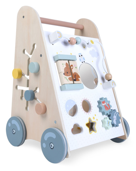 Koka ratiņi ar stumšanas rokturi ECOTOYS