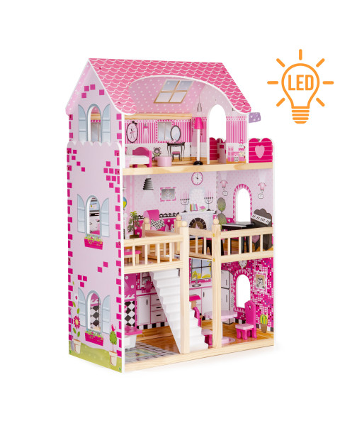 Koka leļļu māja ar mēbelēm ECOTOYS