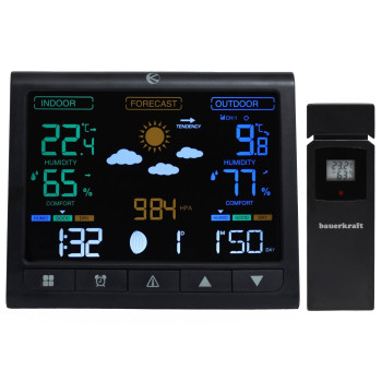 Bezvadu meteoroloģiskā stacija ar apgaismojumu, āra sensors, LCD displejs