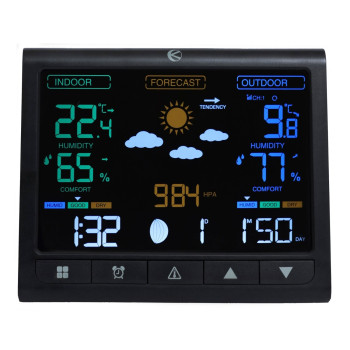 Bezvadu meteoroloģiskā stacija ar apgaismojumu, āra sensors, LCD displejs