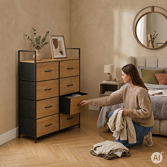Skapītis ar 8 auduma atvilktnēm, 80 cm, ModernHome