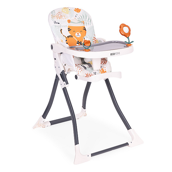 ECOTOYS kokoontaitettava syöttötuoli, jossa on leluja