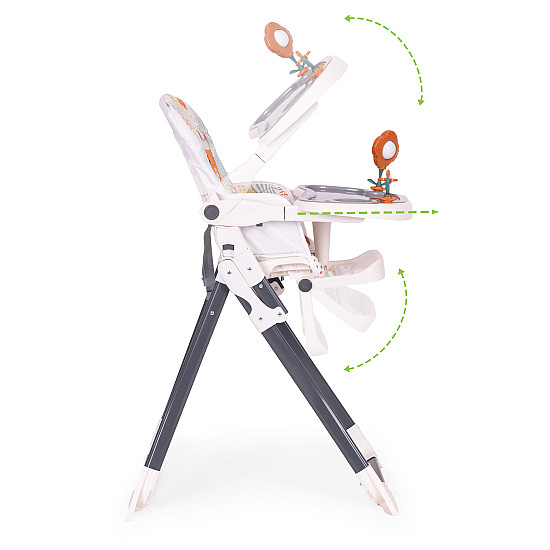 ECOTOYS kokoontaitettava syöttötuoli, jossa on leluja
