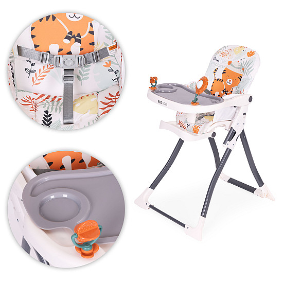 ECOTOYS kokoontaitettava syöttötuoli, jossa on leluja