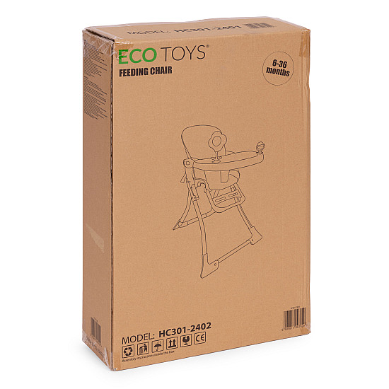 ECOTOYS kokoontaitettava syöttötuoli, jossa on leluja