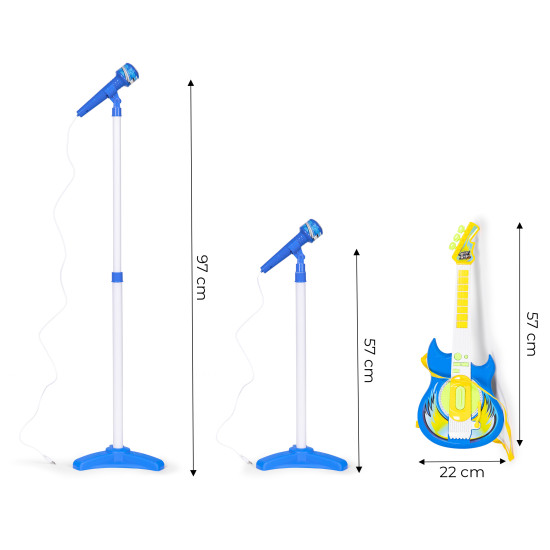 Zila elektriskā ģitāra un mikrofona komplekts ar statīvu bērniem Mūzikas instrumentai MULTISTORE